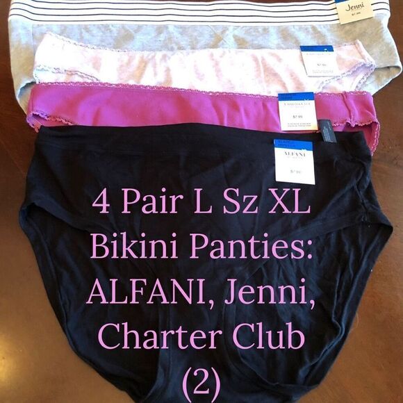 ALFANI, JENNI, CHARTER CLUB - NWT - L Sz XL Four Pair of Bikini Panties. - Picture 1 of 15